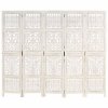vidaXL Ručne vyrezávaný 5-panelový paraván biely 200x165 cm mangovníkový masív