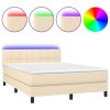 vidaXL Posteľ boxsping s matracom a LED krémová 140x200 cm látka