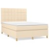 vidaXL Posteľný rám boxspring s matracom krémový 140x200 cm látka