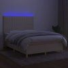 vidaXL Posteľ boxsping s matracom a LED krémová 140x200 cm látka