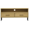 vidaXL TV skrinka s kovovými nohami hnedá masívna borovica OSLO