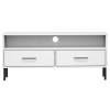 vidaXL TV skrinka s kovovými nohami biela masívna borovica OSLO