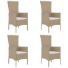 vidaXL Záhradné stoličky s podložkami 4 ks, polyratan, béžové