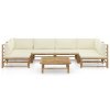 vidaXL 7-dielna záhradná sedacia súprava, krémové podložky, bambus
