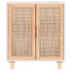 vidaXL Komoda biela 60x30x70 cm masívna borovica a prírodný ratan