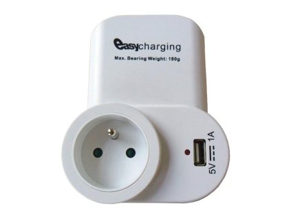 SOLIGHT SKROSS USB nabíjecí adaptér s průběžnou zásuvkou, 1000mA, držák na telefon, bílý, DC23, SOLIGHT