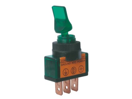 TIPA Přepínač páčkový 2pol./3pin ON-OFF 12VDC prosv. zelený