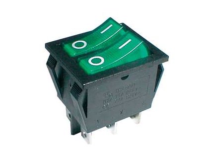 TIPA Přepínač kolébkový 2x(2pol./3pin) ON-OFF 250V/15A pros. zelený