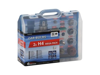 COMPASS Žárovky 12V servisní box MEGA H4+H4+pojistky
