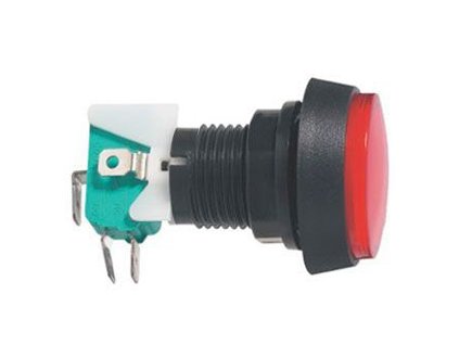 HADEX Přepínač tlačítko kul. ON-(ON) 250V/10A s mikrospínačem červené