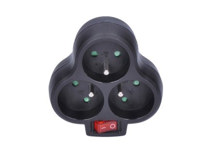 SOLIGHT Zásuvka rozbočovací, 3x 10A, černá, vypínač