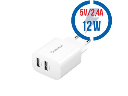 Intenso INTENSO W24AA, 2x USB A, Nabíjačka, 12W, biela