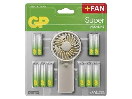 GP Batéria AA/AAA alkalická GP Super 24ks + ručný ventilátor