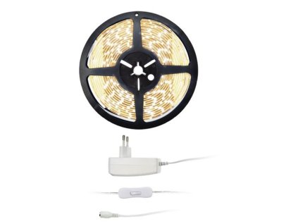 SOLIGHT LED světelný pás s testrem, 5m, sada s 12V adaptérem, 4,8W/m, IP65, teplá bílá