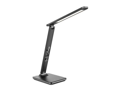SOLIGHT Svítidlo stolní LED stolní lampička s displejem, 9W, volba teploty světla, kůže, černá WO45-B