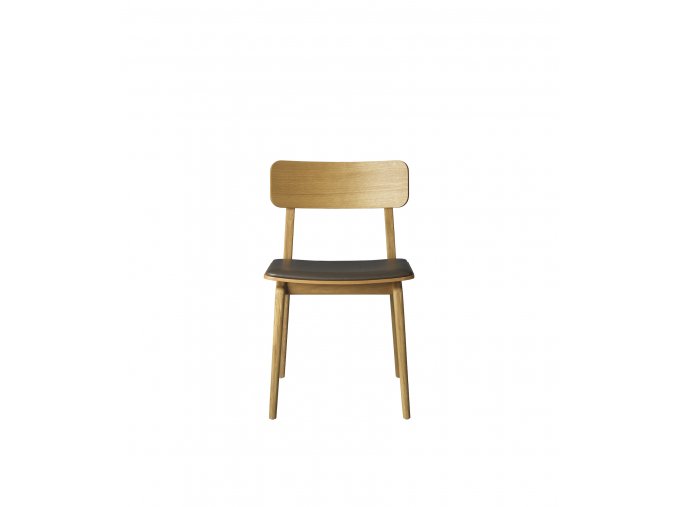 Židle Åstrup z dubového masivu J175 bezbarvý lak kožený tmavě hnědý sedák
