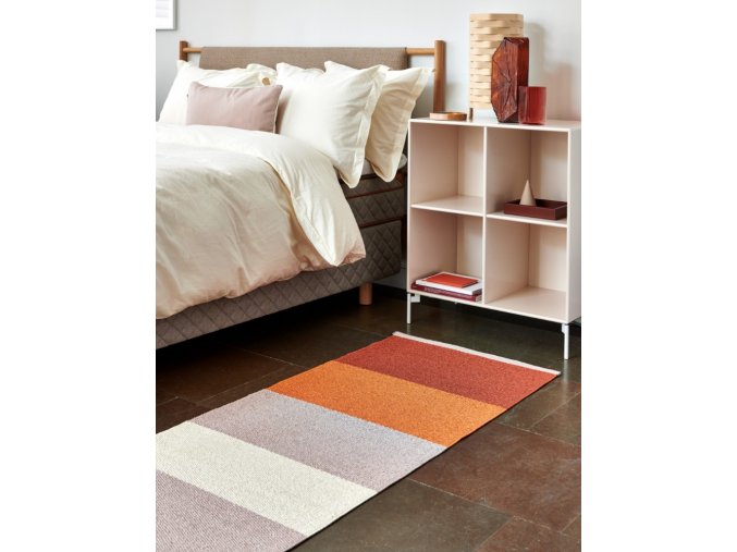 oranžový, vinylový koberec KIM, pruhy, brick