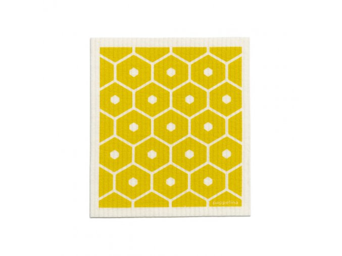 Žlutá, bílá, houbová utěrka na nádobí se vzorem včelí plástve Pappelina HONEY