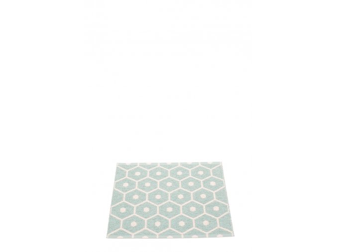 Tyrkysový tkaný vinylový koberec běhoun Pappelina HONEY Pale Turquoise, se vzorem včelích pláství