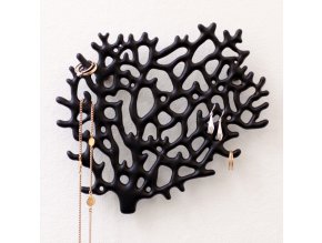 Organizér / věšák ve tvaru korálu na šperky na zeď - černý