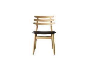 Kuchyňská židle z dubového masivu a ohýbaného dřeva, tmavě hnědý kožený sedák