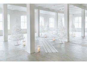 Bílý tkaný vinylový koberec běhoun Pappelina ADA White/Stone metallic, kostkovaný