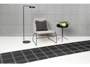 Černý tkaný vinylový koberec běhoun Pappelina ADA Black/Granit metallic, kostkovaný