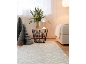 šedý tkaný vinylový koberec běhoun Pappelina Kotte Fossil grey/White, vzor šišky, sítě