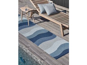 modrý tkaný vinylový koberec běhoun Pappelina URVI Water s vlnami