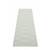 Zelený tkaný vinylový koberec běhoun Pappelina Sage/Vanilla, vzor síť, skřížené čáry