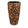 Podlahový květináč Coconut, dřevo, kónický tvar, hnědý, vzor kokosová skořápka, Fleur Ami