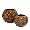 Podlahový květináč Coconut, dřevo, kulatý tvar, hnědý, vzor kokosová skořápka, Fleur Ami