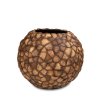 Podlahový květináč Coconut, dřevo, kulatý tvar, hnědý, vzor kokosová skořápka, Fleur Ami