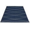 Modrý tkaný vinylový koberec běhoun Pappelina Max Dark blue/Vanilla, vzor síť, skřížené čáry