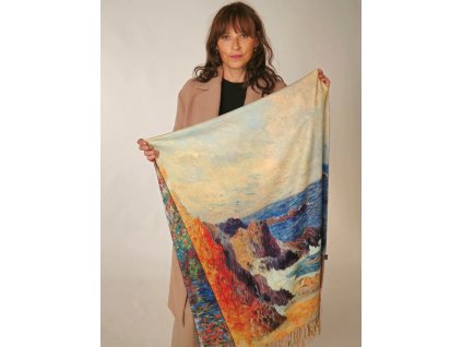 Kašmírová šála Paul Gauguin - Skály u moře / Claude Monet - Rameno řeky Jeufosse