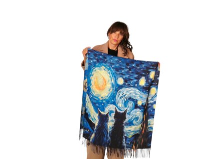Kašmírová šála - Hvězdná noc s kočkami