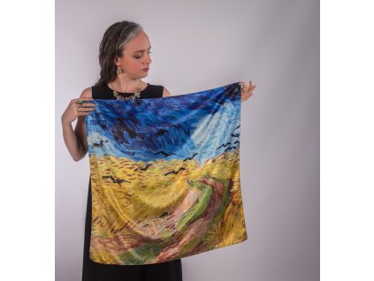 Hedvábný šátek Vincent van Gogh - Pšeničné pole s vránami