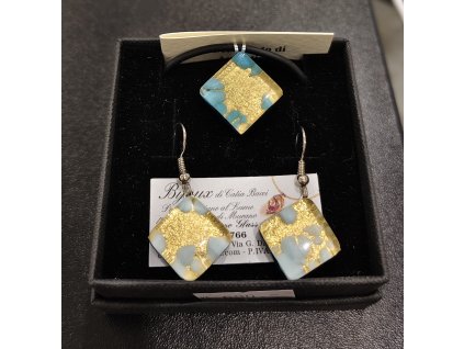 Sada šperků "Murano glass" Čtverce zlatomodré