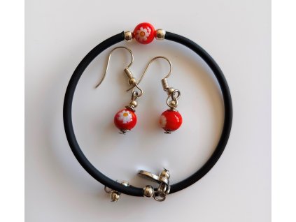 Sada šperků "Murano glass" Kytičky červené