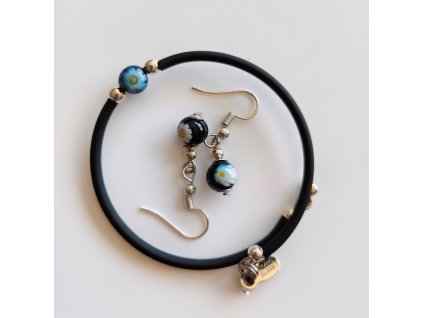Sada šperků "Murano glass" Kytičky černé