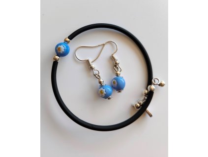 Sada šperků "Murano glass" Kytičky světle modré