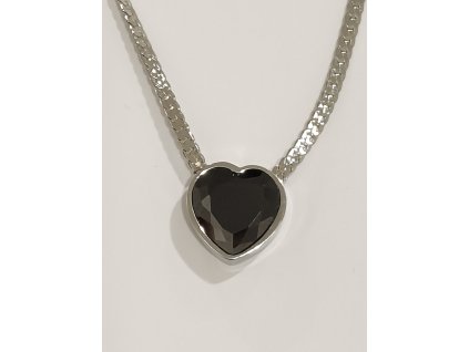 Řetízek chirurgická ocel - Černé srdíčko