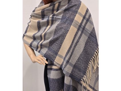 Teplá kašmírová šála s diamantovým vzorem - modrá