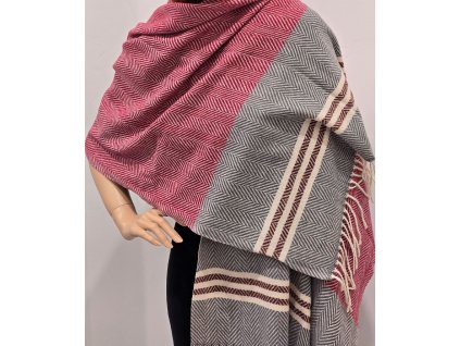 Teplá kašmírová šála s proužky - vínová