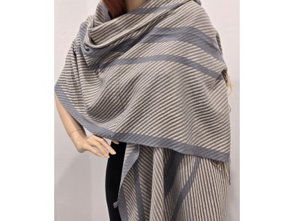Teplá kašmírová šála s šikmými proužky - modrošedá