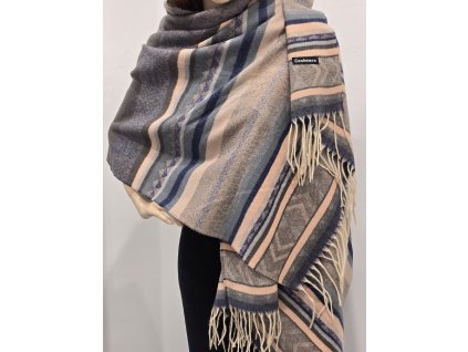 Kašmírová šála s nepálskými vzory - modrá