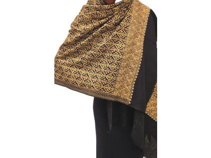 Lehká vlněná šála s vyšívanými vzory - černozlatá