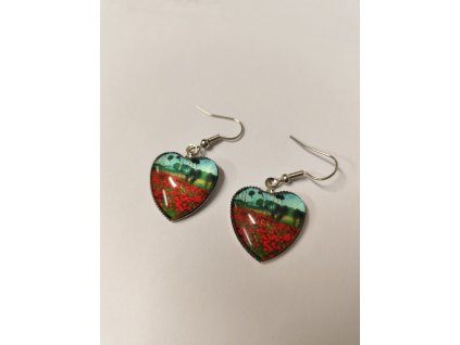 Náušnice ve tvaru srdce - Makové pole