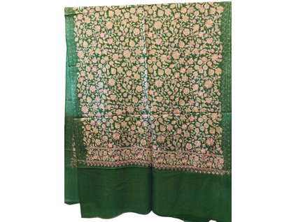 Extra jemná kašmírová šála s vyšívanými vzory - zelená