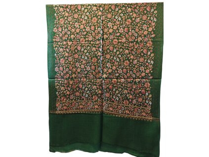 Extra jemná kašmírová šála s vyšívanými vzory - zelená 3